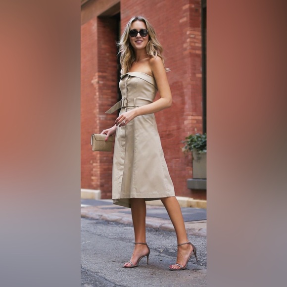 Banana Republic Khaki Asymmetrical Utility Trench Belt Strapless Dress (Size 4) - Picture 3 of 6